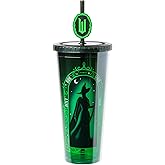 Silver Buffalo Wicked “Don't Hide Your Magic” Plastic Cold Cup with Lid and Straw Topper Featuring Elphaba, 24 Ounces