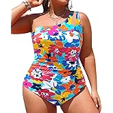Aqua Eve Plus Size One Piece Swimsuit One Shoulder Bathing Suit Tummy Control Keyhole Swimwear