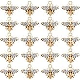 WAY DENG Lot of (x20) Gold Plated Crystal Rhinestones Enamel Metal Honeybee Craft Cute Bee Charms 20x17mm (approx.0.79 by 0.67 inch) Bracelets Earrings Necklaces Pendants Findings
