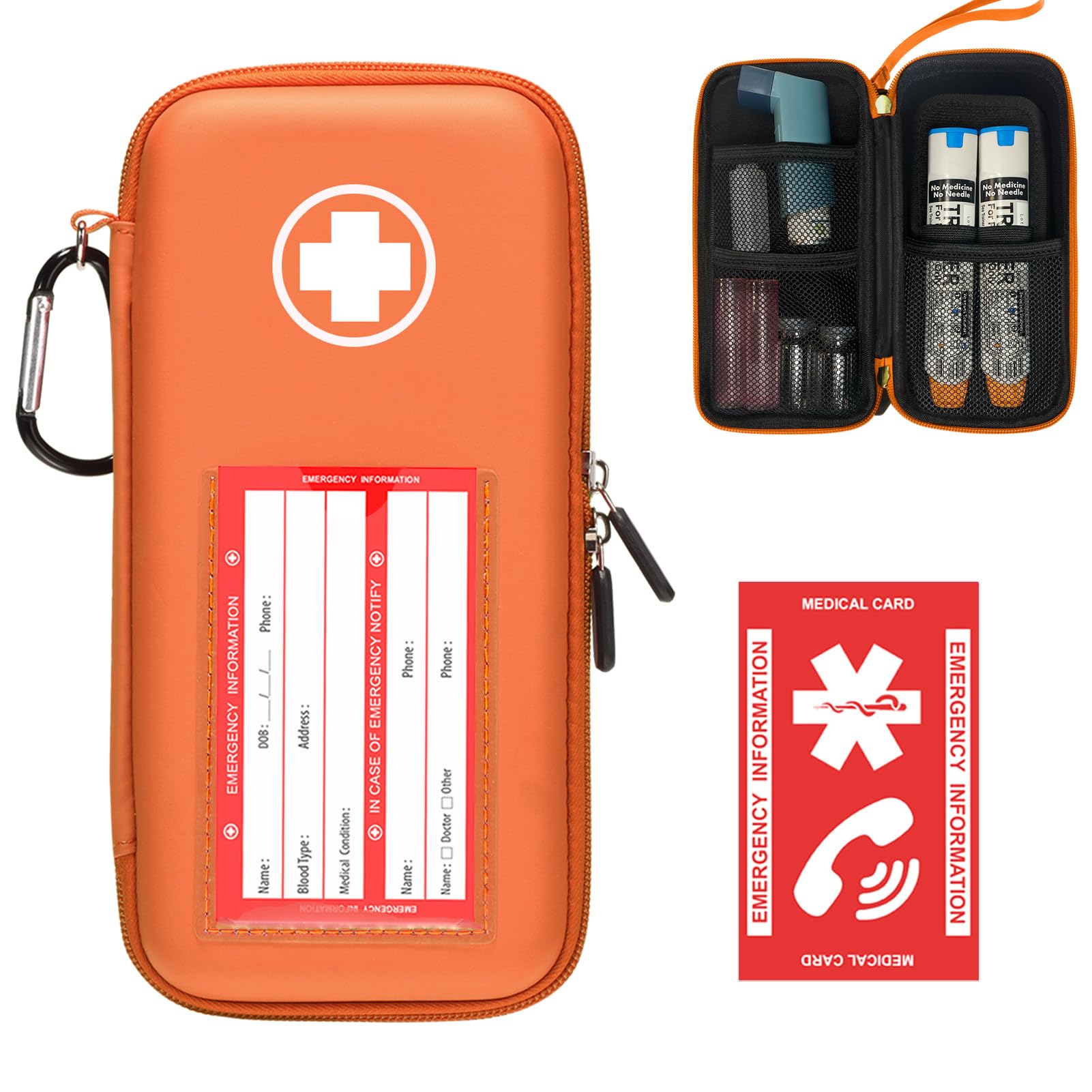 Klawdsky EpiPen Carry Case, Hard Emergency Medical Bag with Carabiner-for 2 EpiPens, Asthma Inhaler, Auvi-Q,Eye Drops,Anti-Histamine,Allergy Medication,Diabetes Travel Case for Adults (Normal Size)