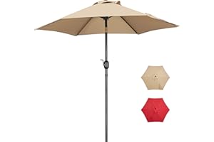 Yaheetech 7.5FT Patio Umbrella Outdoor Table Umbrella Canopy Market Umbrella with Push Button Tilt & Crank for Garden/Lawn/Deck/Backyard/Pool, 6 Ribs, Tan