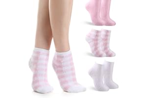 Tarpop 3 Pairs Aloe Socks Women Moisturizing Spa Socks for Dry Cracked Heel Feet Infused Gel Sleeping Fuzzy Lotion Valentines Day Gift for Women Men Softening Dry Feet(Pink)