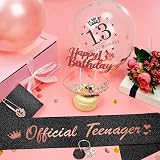 SWPEED 13th Birthday Gift Set Girls Sash Tiara Balloons Cake Topper Keyring Teen view 7