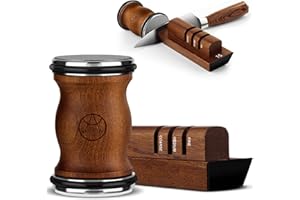 ARBENEFE Rolling Knife Sharpener Tool Kit, 5-in-1 Knife Sharpening for Steel of any Hardness, Magnetic Base with Two Fixed Angles - 15°&20°，Wooden Roller with Diamond and Ceramic Discs