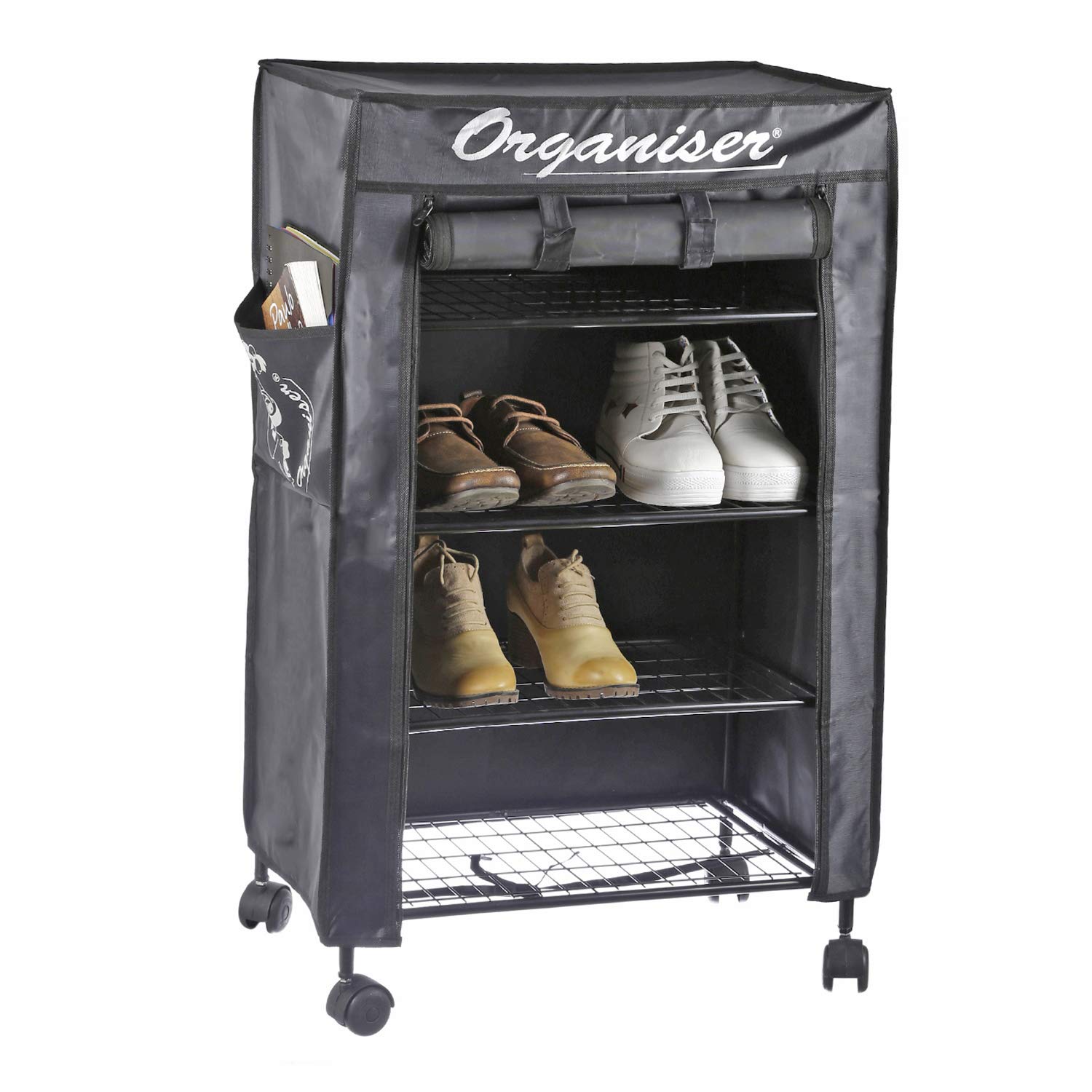 Archana Size Iron 5 Shelf Wardrobe Shoe Rack With Wheels And Zip