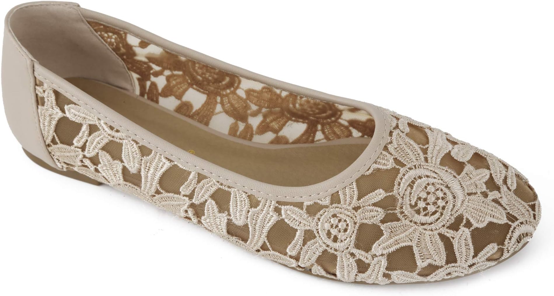 GreatonuWomen Shoes Cut Out Slip On Lace Ballet Flats