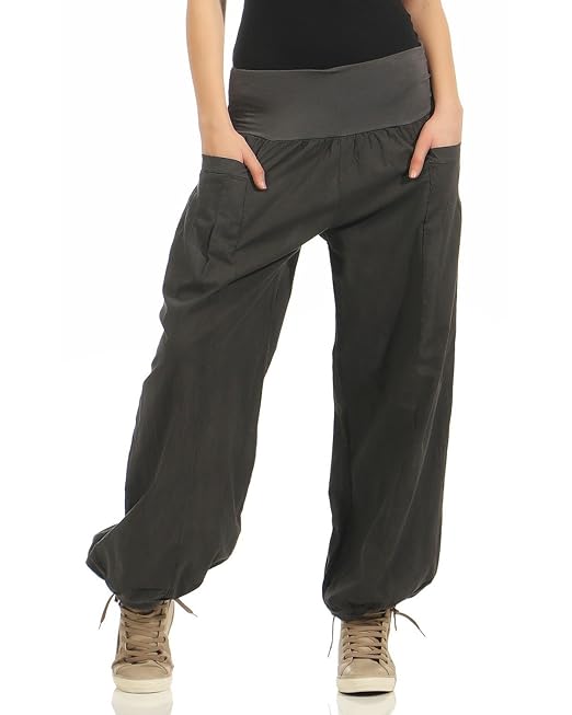 Zarmexx Damen Pumphose Haremshose Sommerhose Aladinhose Strandhose Baggy Baumwollhose (One Size, 36-42)