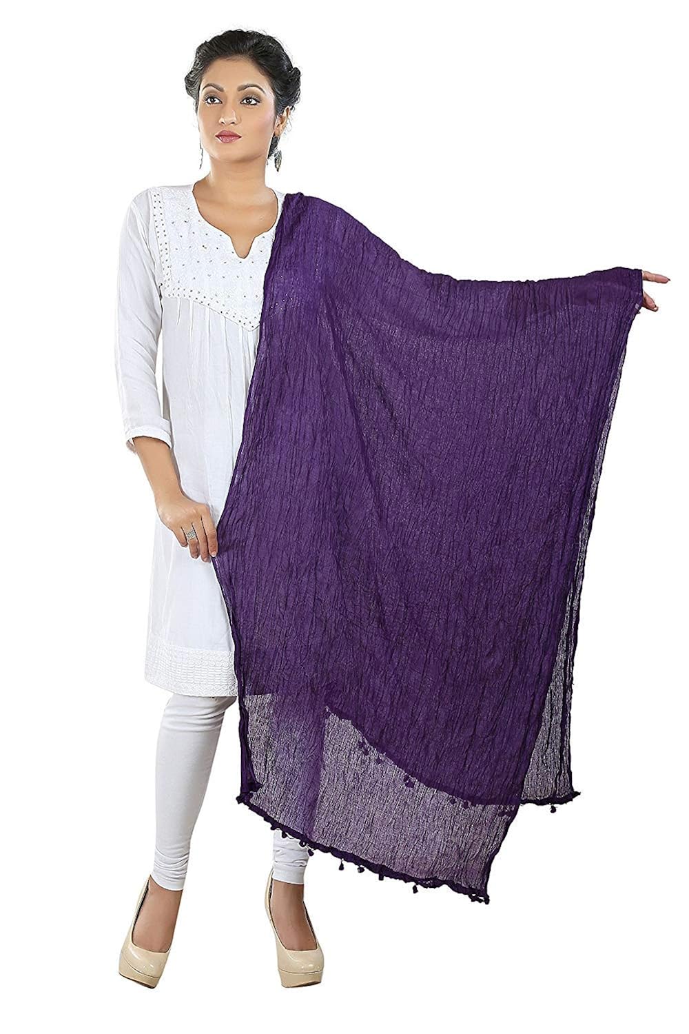 kalpit creations women's solid plain cotton dupattas multi colour [pack of 7]