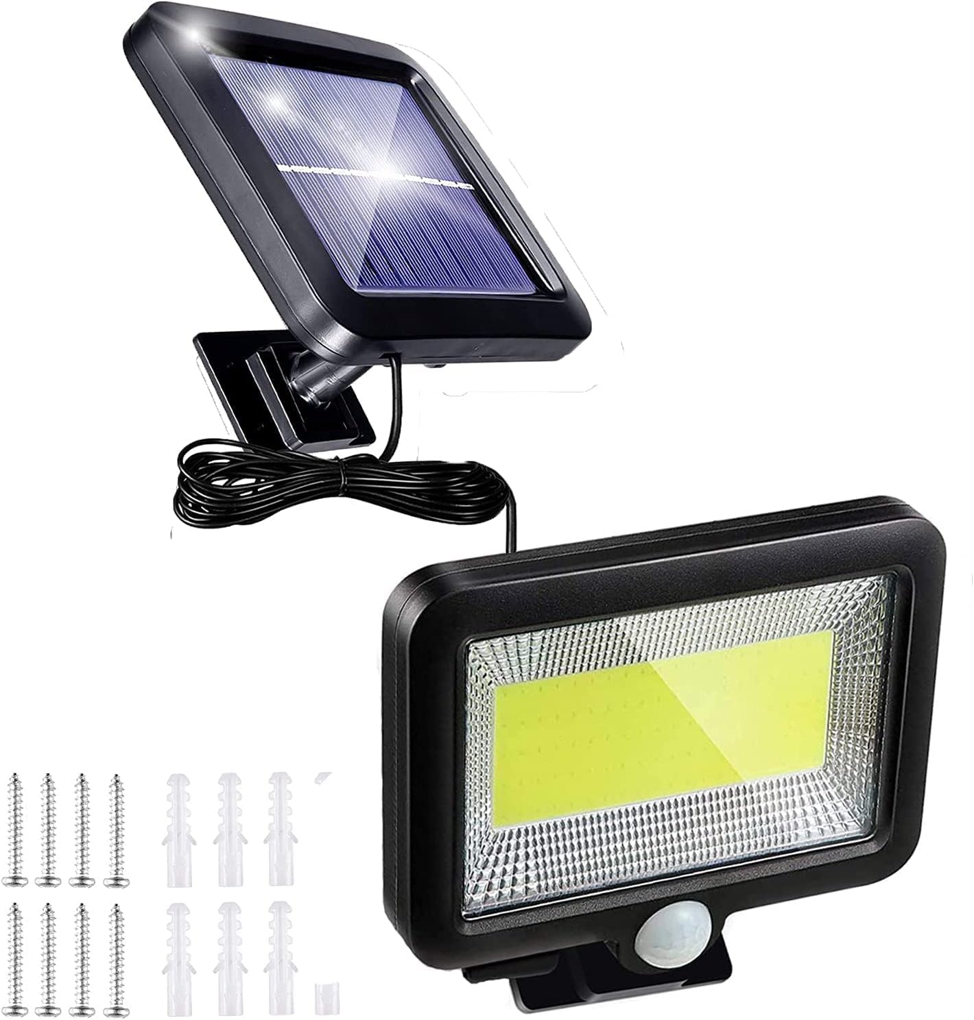 Mokeum Solar Lights Outdoor Garden,100 LED Solar Motion Sensor Safety Lights,Solar Wall Lights with 5m Cable,Three Lighting Modes,IP65 Waterproof Solar Lights,Used in Gardens,Courtyards,Corridors,Garages, FS039