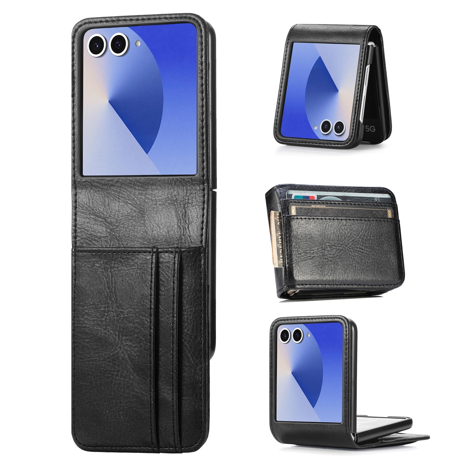Photo 1 of TopFunny Cases for Galaxy Z Flip 7 Wallet Case, Business Style Premium PU Leather Galaxy Z Flip 7 Card Holders Slim Fit for Women Men Protective Phone Case for Samsung Galaxy Z Flip 7 2025 Black