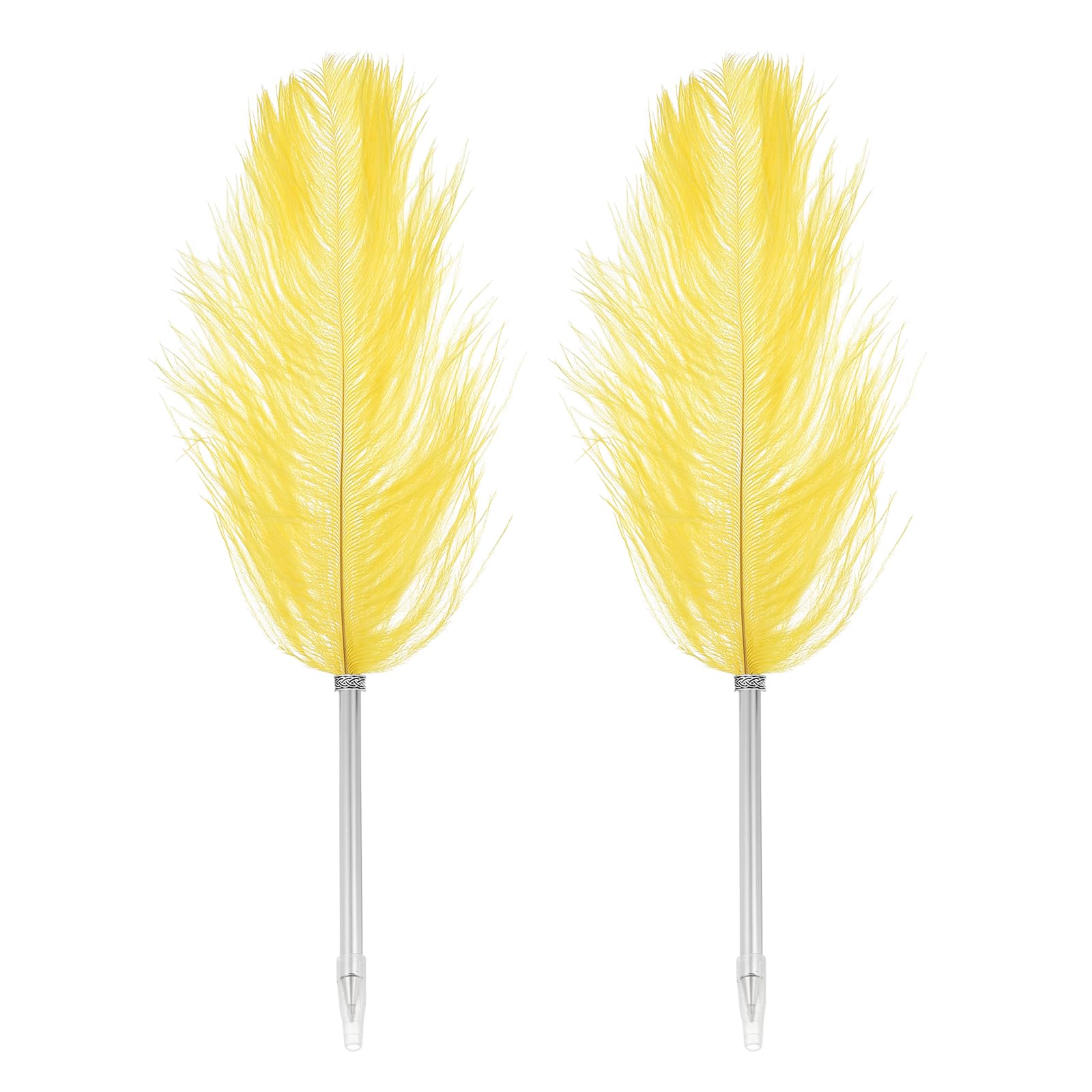 PATIKIL Feather Ballpoint Pen, 2 Pcs 0.5mm Fluffy Vintage Ink Quill Pen Refined Plated Rod Quill Pen for Calligraphy Writing Signature Guest Wedding Gift, Yellow