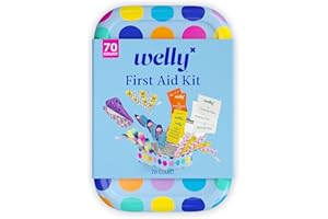 Welly First Aid Kit - Adhesive Bandages in Flexible Fabric and Waterproof, Singe Use Ointments (Triple Antibiotic, Cleansing Wipes and Hydrocortisone) - 70 Count