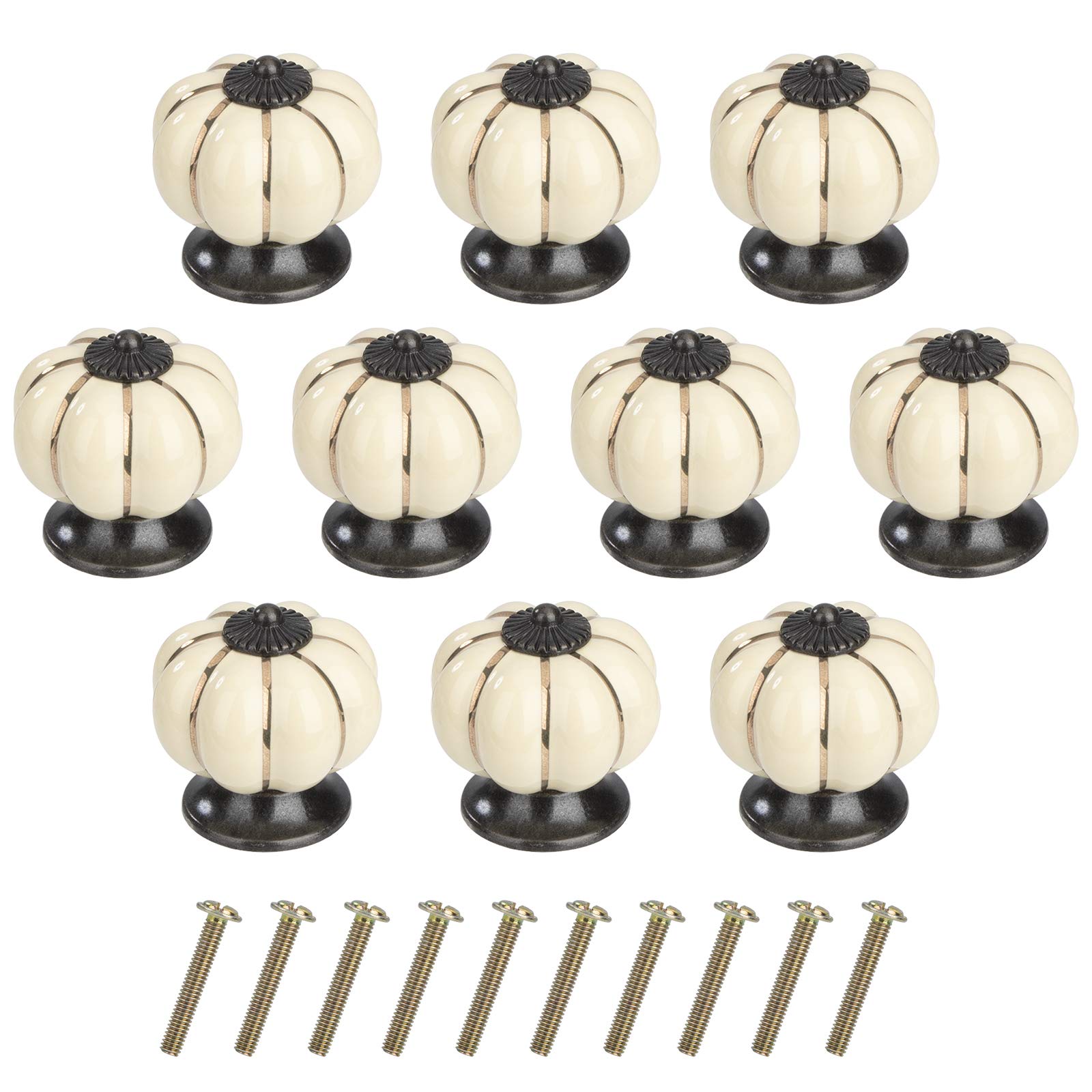 MengH-SHOP Cabinet Knob Round Door Knobs Pumpkin Shape Pull Handle with Screws for Cabinet Wardrobe Drawer Cupboard 10 Pieces Ivory