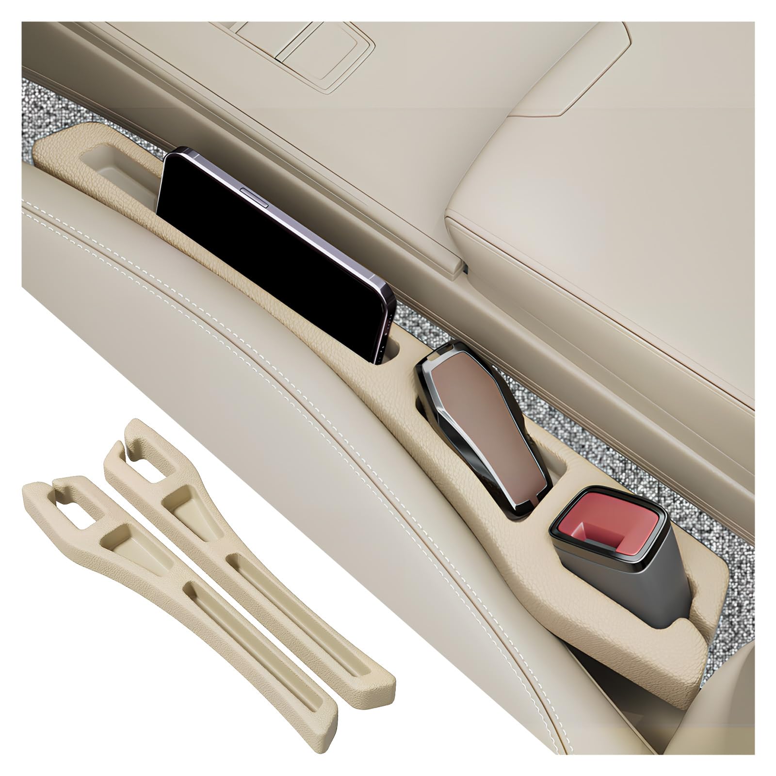YGDMD 2PCS Car Seat Gap Filler Organizer,2 in 1 Car Gap Filler (Beige)