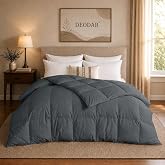 Goose Feather Down Comforter King Size 100% Cotton Duvet Insert All Season | Bed Comforter Quilted Fluffy Hotel Luxury Blanket with 8 Corner Tabs &amp; Baffle Box Design 106 x 90 Inch Machine Washable Grey