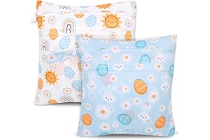 SANFERGE 2pcs Cloth Diaper Wet Dry Bags, Waterproof Reusable Wet Bag with 2 Zipper Pockets & Handle, Washable Laundry Bags for Baby Adult Clothes Travel Beach Pool Daycare Yoga Gym Exercise Swimsuits,