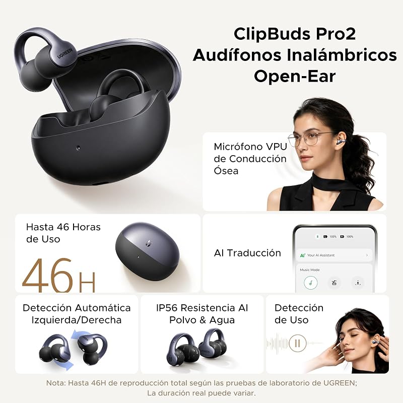 ClipBuds Pro 2 Auriculares Inalambricos Bluetooth Traducción IA 46H