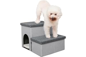 HOMELYSIAN Dog Stairs for High Beds, Folding Pet Steps for Small Dogs and Cats with Storage and Condo, Non-Slip Dog Steps for Couch and Bed up to 22 inches(2 Steps, Grey-Dark Grey)