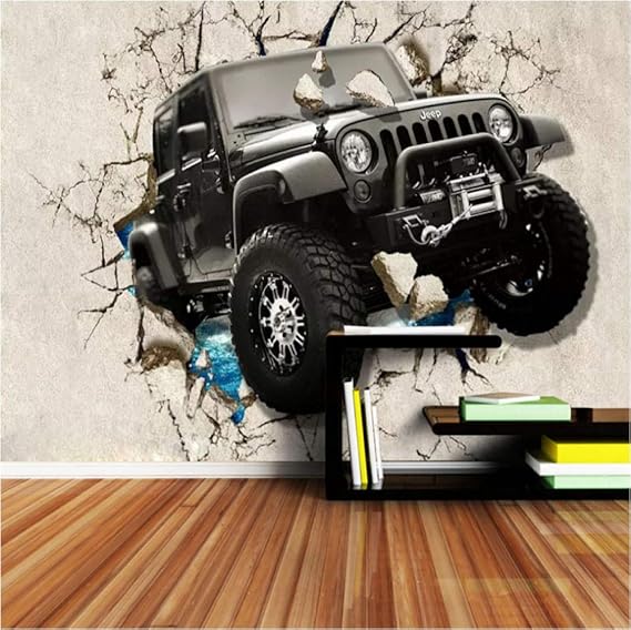 Amazon Co Jp Clamsxgus Photo Wallpaper 3d Stereoscopic Jeep Car Broken Wall Mural Living Room Children Boys Bedroom Decorative Wall Paper Mural 0x140cm Diy 工具 ガーデン