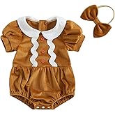 COORALLY Infant Baby Girls Romper Set Velvet Long Sleeve Princess Lace Romper Jumpsuits Headband Christmas Clothes