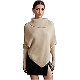 winkbay Women's Turtleneck Asymmetrical Sweater Poncho Top Dolman Long Sleeve Knit Pullover Tops