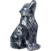 Ytbeoxk 2 Inch Shimmer Stone Wolf Crystal Statue Wolf Decor Healing Crystal Wolf Figurines Hand Carved Stone Energy Gemstones for Luck Statue in Home and Office Meditation