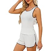 YYA Summer Pajamas for Women set Ribbed Pajama Short Set Color Block Tank&Shorts Loungewear Sleepwear, S-XXL