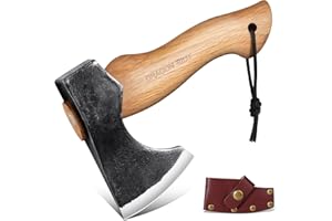 DRAGON RIOT 8.5 inch Camping Axes and Hatchets, Bushcraft Axe for Wood Splitting and Kindling, Hand Forged Carbon Steel Hatchets Axe, Ash Wood Handle, Retro Sheath with Gift Box