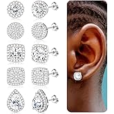 LOYALLOOK Cubic Zirconia Stud Earrings for Women Men Simulated Diamond CZ Halo Stud Earrings Round Square Iced Out Earrings 18K Gold Plated Hypoallergenic 925 Sterling Silver Post Earrings Set