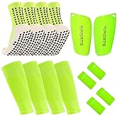 Ukontagood 2 Pairs Mens Grip Soccer Socks, 2 Pairs Shin Sleeves with 1 Pack Shin Guards and 4 Shin Straps, Soccer Game Set 9 Pcs