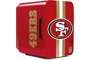 Ukonic NFL San Francisco 49ers 6-Can Mini Fridge – 4L Thermoelectric Cooler, AC/DC Powered, Portable, Team Logo, for Home, Car, Tailgates & Travel
