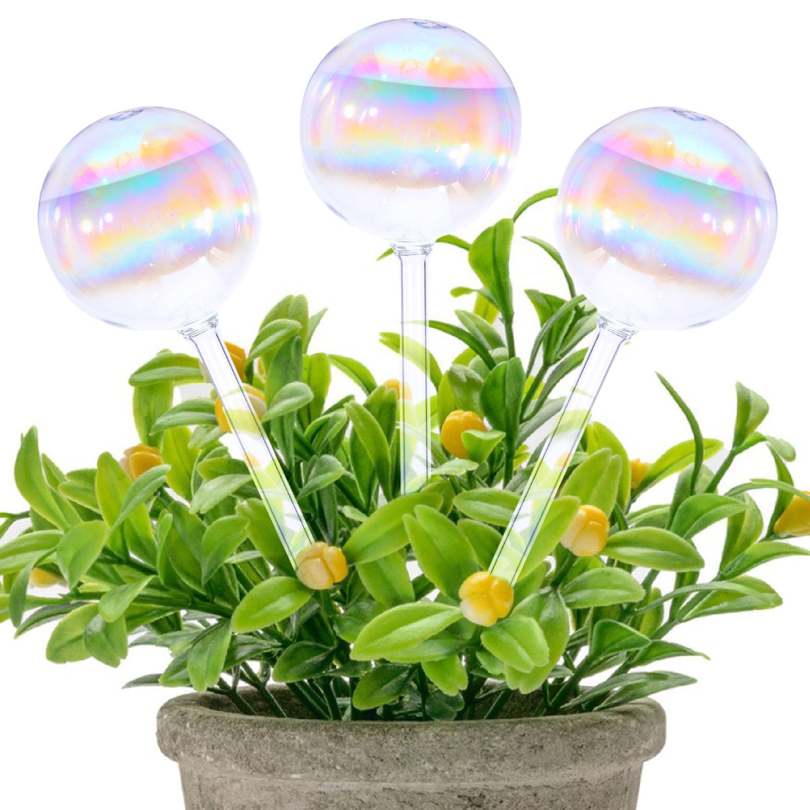 ASTER Plant Watering Globes, 3Pcs Iridescent Self Watering Globes for Plant, Glass Plant Watering Bulbs Insert Spikes Plant Accessories for Home Indoor Outdoor Automatic Irrigation System