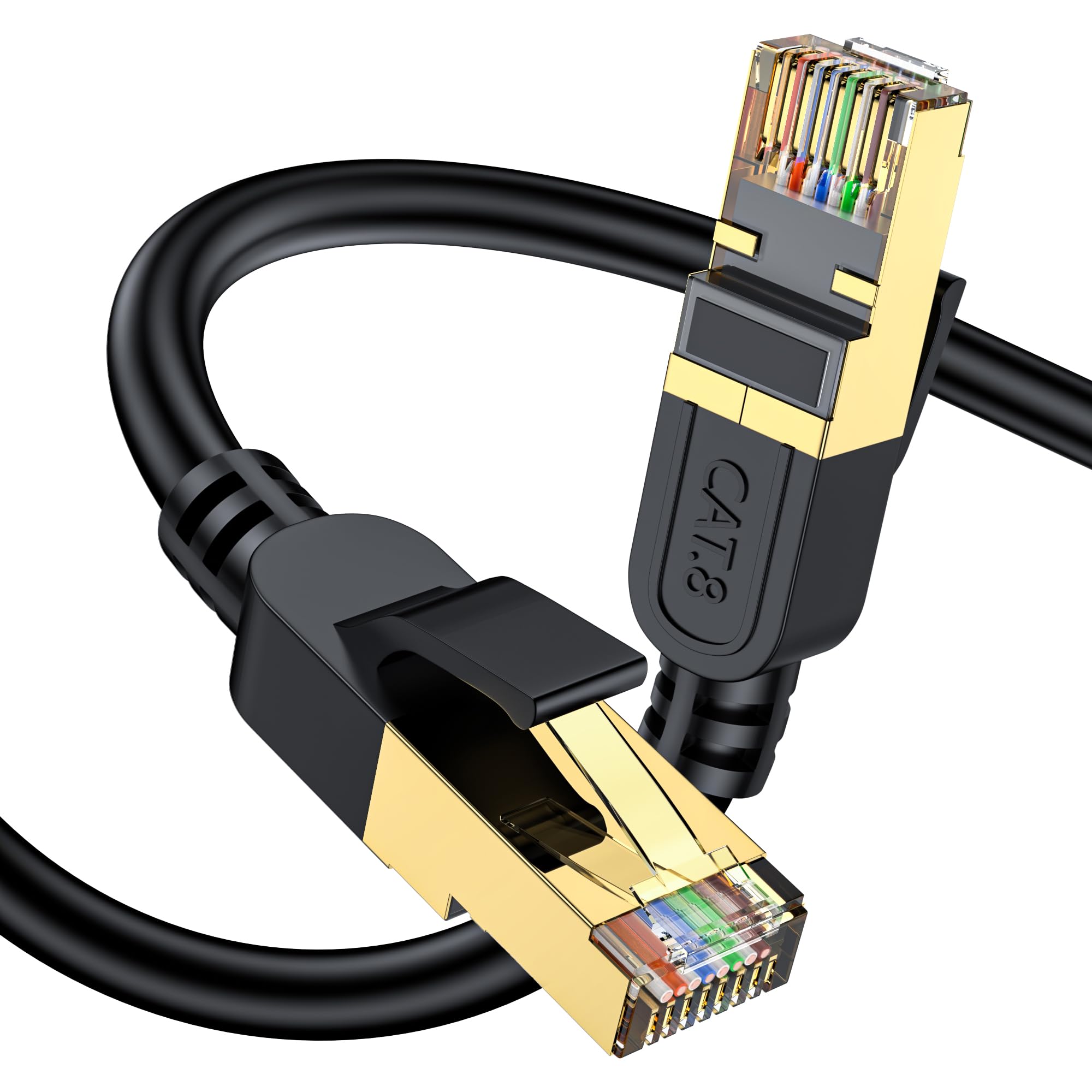 Cat 8 Ethernet Cable, 6FT High Speed Heavy Duty 26AWG Cat8 LAN Network Cable 40Gbps, 2000Mhz with Gold Plated RJ45 Connector, Outdoor&Indoor Internet Cable Compatible for Router Gaming Modem Xbox
