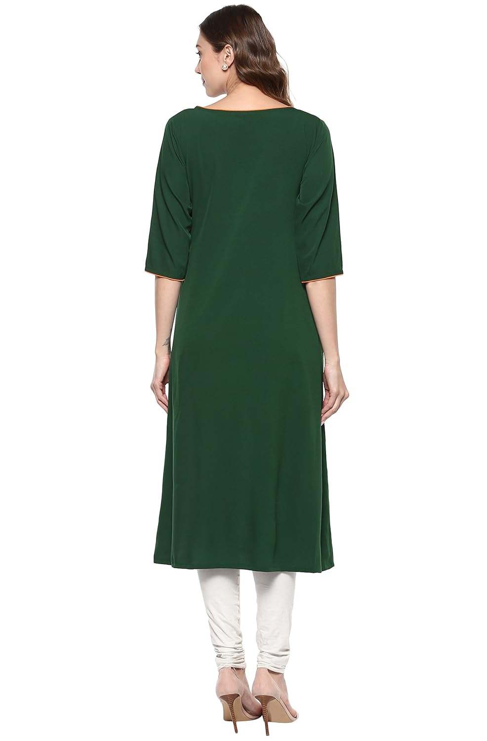 janasya women's green embellished crepe a-line kurti