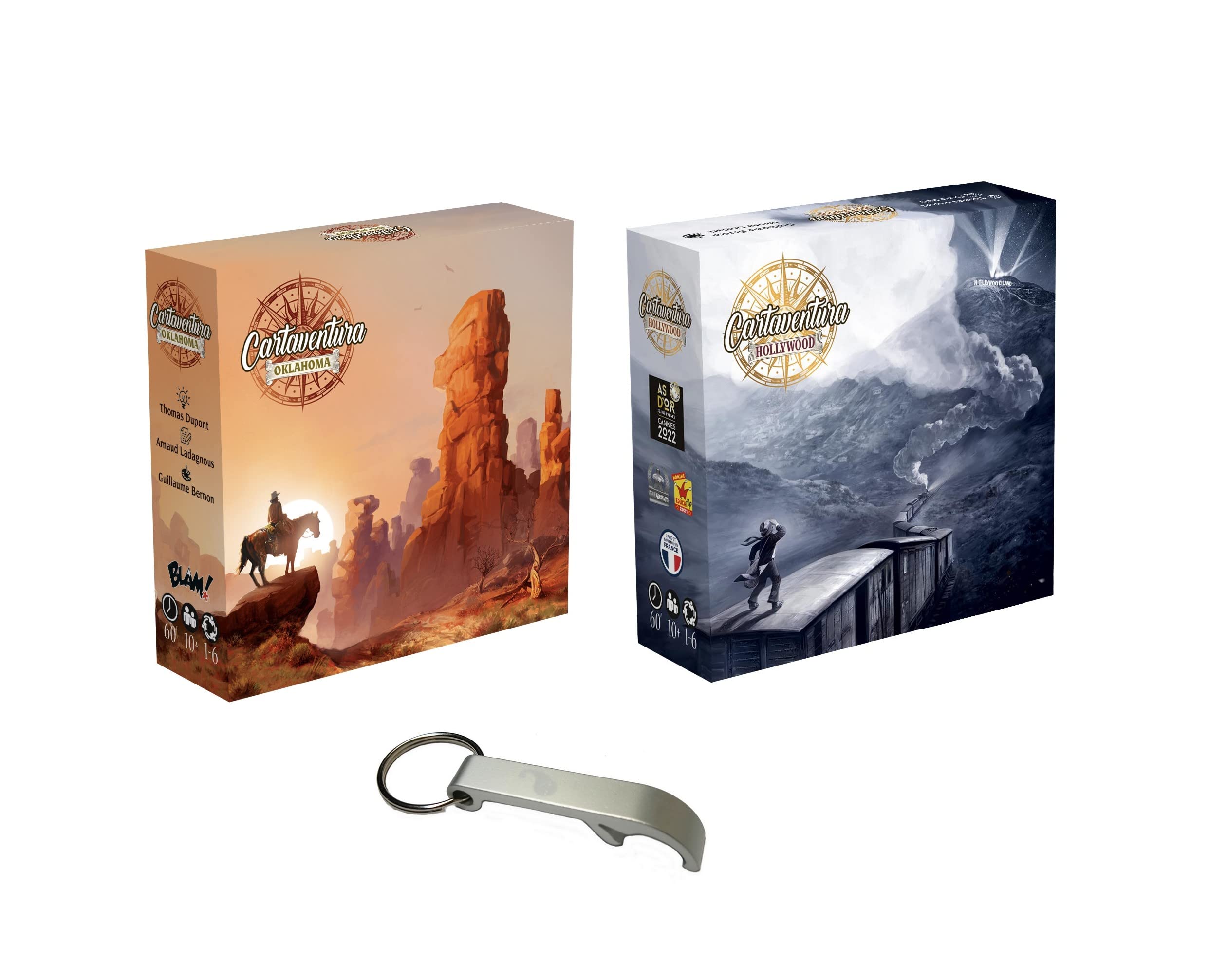 Set of 2 Cartaventura Hollywood + Oklahoma French Version + 1 Blumie Bottle Opener (Hollywood + Oklahoma)