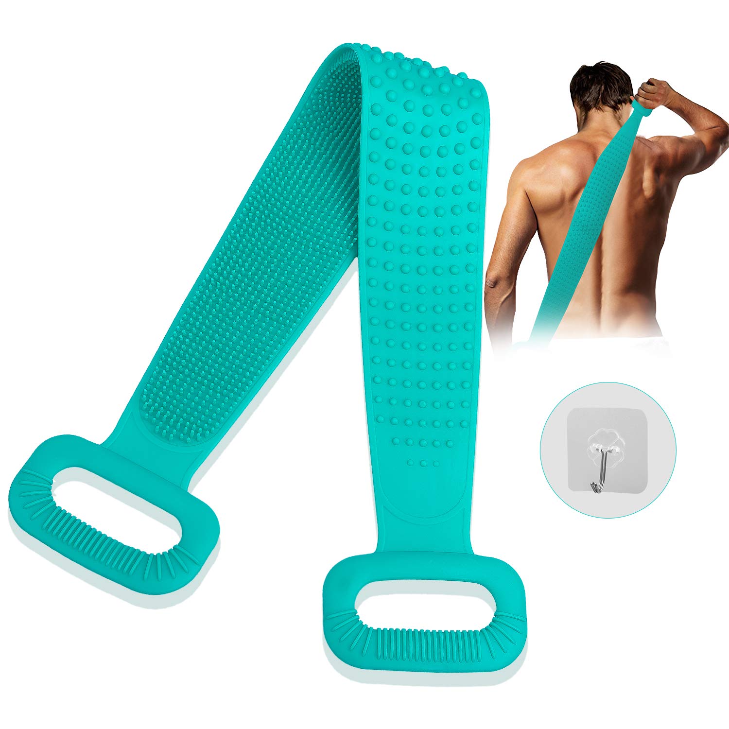 HORHORUP Silicone Back Scrubber for Shower, 30inch Extra Long Exfoliating Bath Body Brush with Double Side Silicone, Deep Clean & Invigorate Skin, Long Handle Body Scrubber for Men, Women (Green) : Beauty
