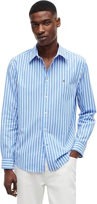Men Shirts Flex Poplin Seasonal Stripe SHTMW0MW43315 Blue (Blue Spell/Stripe), M
