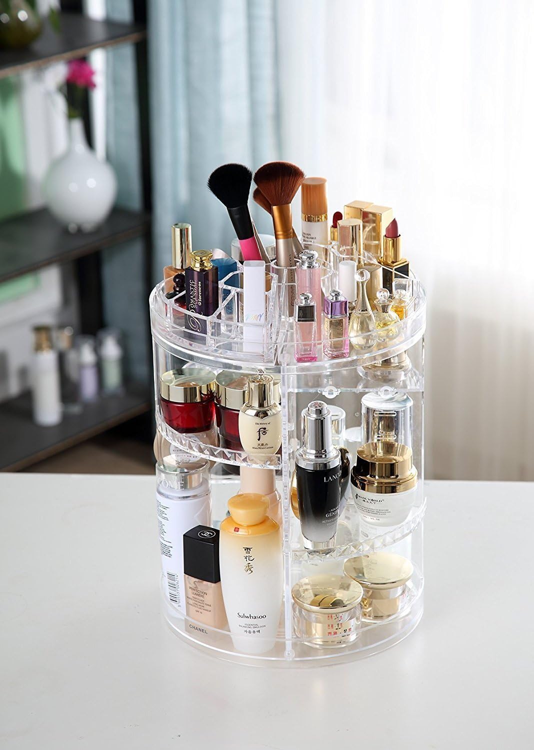 Makeup Organizer, 360 Degree Rotating Adjustable Cosmetic Storage Display Case with 8 Layers Large Capacity, Fits Jewelry,Makeup Brushes, Lipsticks and More, Clear Transparent: Home & Kitchen