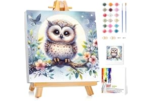Aestalrcus Paint by Numbers for Kids with Wooden Frames, Owl Paint by Numbers for Kids, Paint by Numbers Kits Age 6-8-13 DIY 