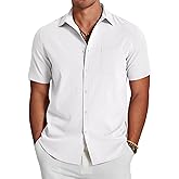 COOFANDY Men's Casual Summer Beach Wrinkle Free Shirts Short Sleeve Button Down Lightweight Untucked Textured Shirt