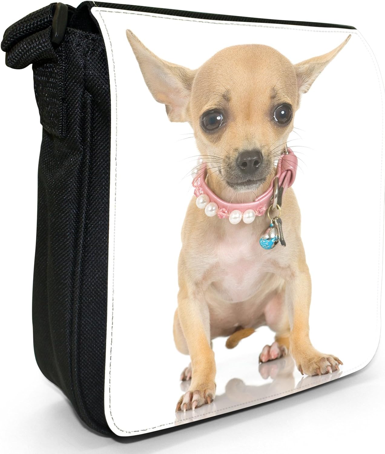 Chihuahua Dog Sitting Small Black Canvas Shoulder Bag / Handbag Amazon