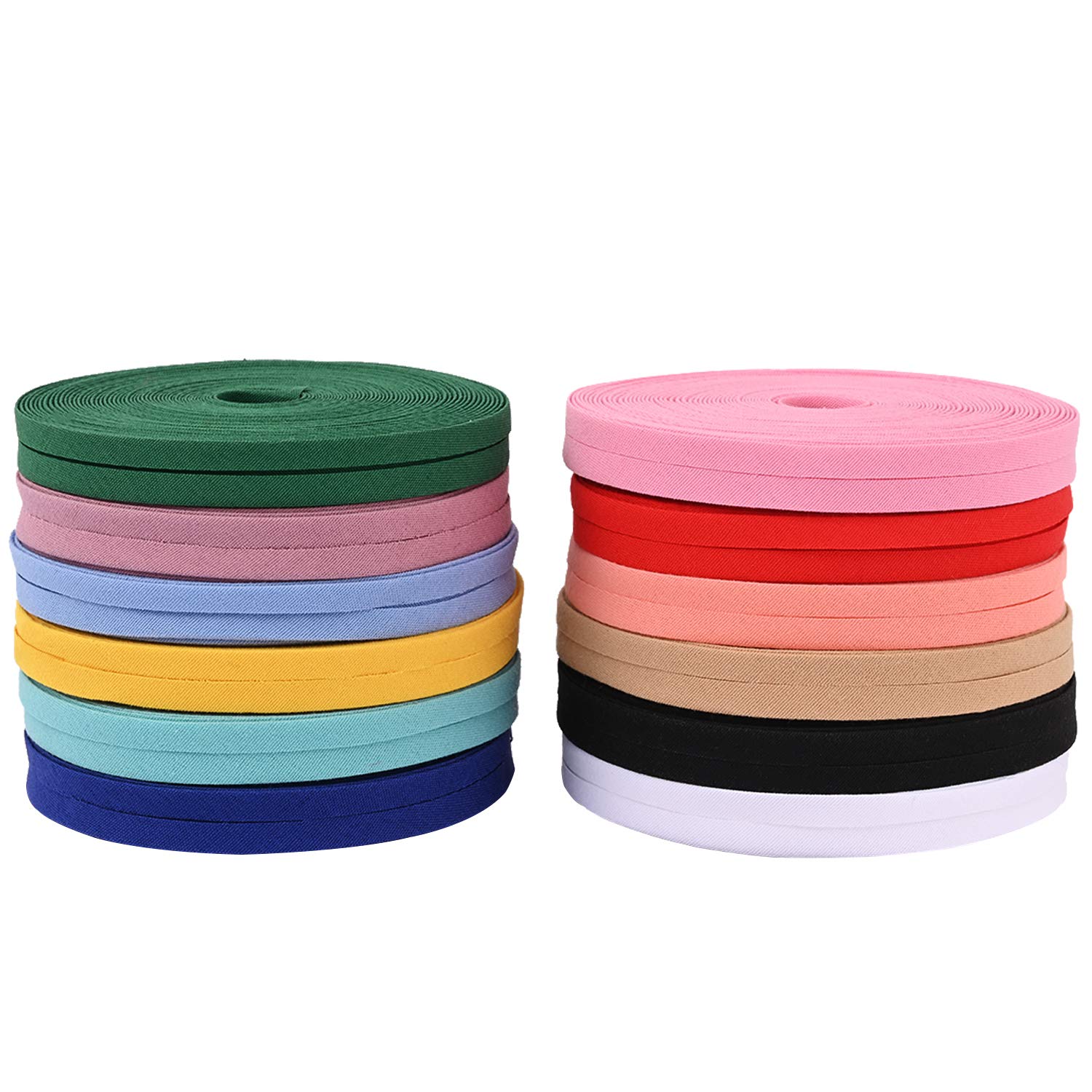 Berolle 12 Colors 96m Double Fold Bias Ribbon Binding Tape Satin Twill Stretch Ribbon Tape for DIY Garment Sewing and Trimming Sewing Apparel Binding Decorating