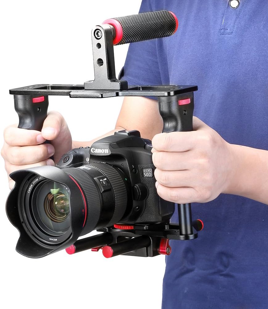 NEEWER Camera Video Cage Film Movie Making Kit, Aluminum Alloy with Top Handle, Dual Hand Grip, Two 15mm Rods - Image 5