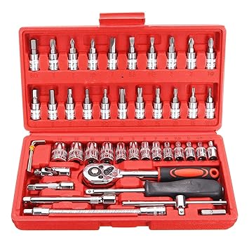 Corslet 46 in 1 Pcs Tool Kit & Screwdriver and Socket Set Automobile Tool Kit for Bikes Service Socket Wrench Ratchet Spanner Set Car Mechanic Hardware Box Home Workshop Cycle Garage Hand Repair Pana