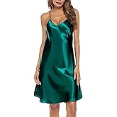 Vlazom Women Sexy Lingerie Satin Nightgown Silk Chemise Mini Slips V Neck Negligee Sleepwear with Adjustable Straps