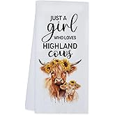 Zelaxeyi Highland Cow Kitchen Towel Gift for Friend,Floral Sunflower Highland Cow Towel Suitable for Kitchen Bathroom Decor (16x24in)