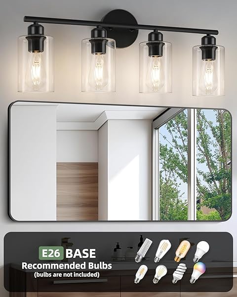 SEABLE 4-LIGHT BATHROOM LIGHT FIXTURES, MATTE BLACK VANITY LIGHTS FOR BATHROOM