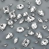 130PCS Sew on Rhinestones for Crafting, Mixed Shapes Crystal Glass Gems with Mental Flatback Claw Embellishments, Bedazzling Rhinestones for Jewelry Making Costumes Clothes Shoes Garment Sewing, White