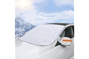 Geweeco Windshield Snow Cover, Windshield Cover for Ice and Snow 4-Layer Protection for Snow, Ice, UV, Frost Wiper & Mirror Covers, Windproof Sunshade Cover for Cars, Sedans, and Compact SUVs