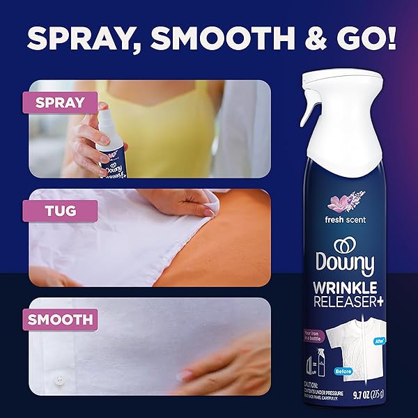 DOWNY WRINKLE RELEASER SPRAY | ALL IN ONE WRINKLE RELEASE SPRAY, ODOR ELIMINATOR, STATIC REMOVER | FABRIC REFRESHER & IRONING AID FOR CLOTHES | 9.7 FL OZ (PACK OF 2), FRESH SCENT